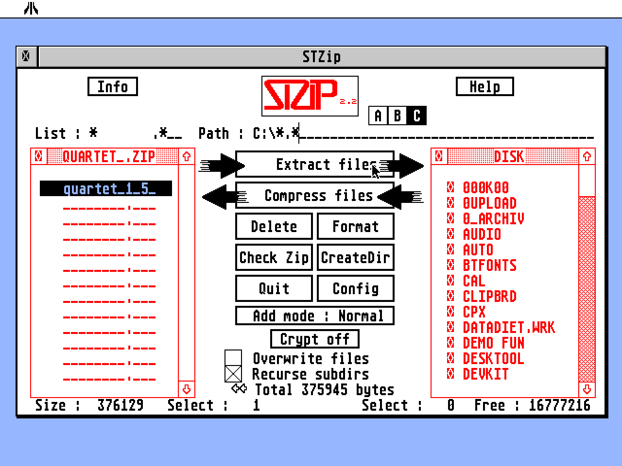 STZIP atari screenshot